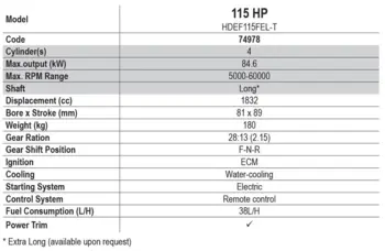 Hidea 115 HK EFI 4-Takt (Pearl White)  - Fjernbetjening, Elstart & Powertrim