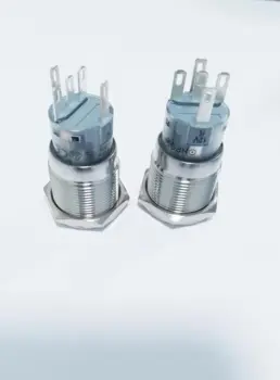 Trykknap LAS3 kontakt / tryk-afbryder i rustfri stål - 12V On/Off, Blå LED, 5 pol